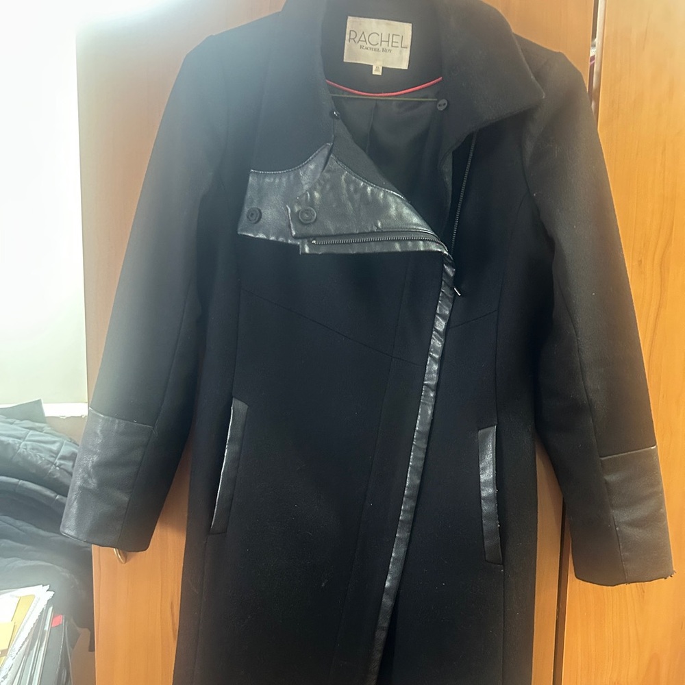 Rachel Black Trench Coat with Leather Details